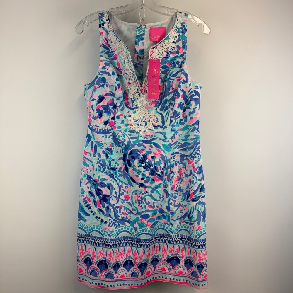 Lilly Pulitzer Gabby Shift Dress Breakwater Tint Party Wave Blue Pink Size 6 NWT